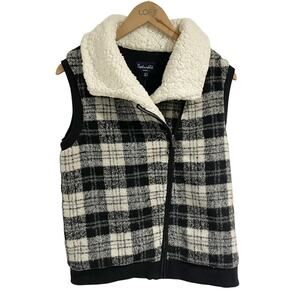 Splendid NWT Black White Plaid Wool Blend Sherpa Lined Vest Women Zip zip Small